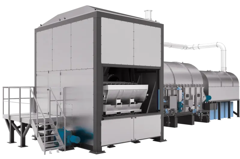 Rotary Dross Cooler — complete system with feeding station and cooling drum